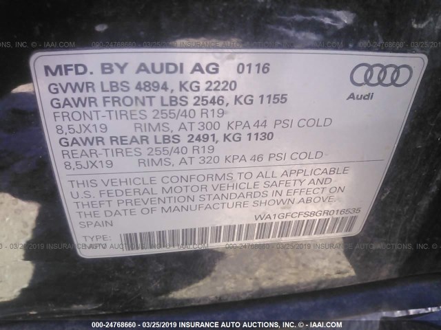 WA1GFCFS8GR016535 - 2016 AUDI Q3 PRESTIGE BLACK photo 9