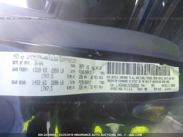 1J4GR48K15C502663 - 2005 JEEP GRAND CHEROKEE LAREDO/COLUMBIA/FREEDOM 蓝色 照片 9