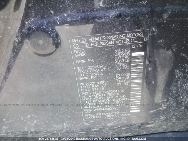 KNMAT2MV6HP531204 - 2017 NISSAN ROGUE S/SV BLACK photo 9