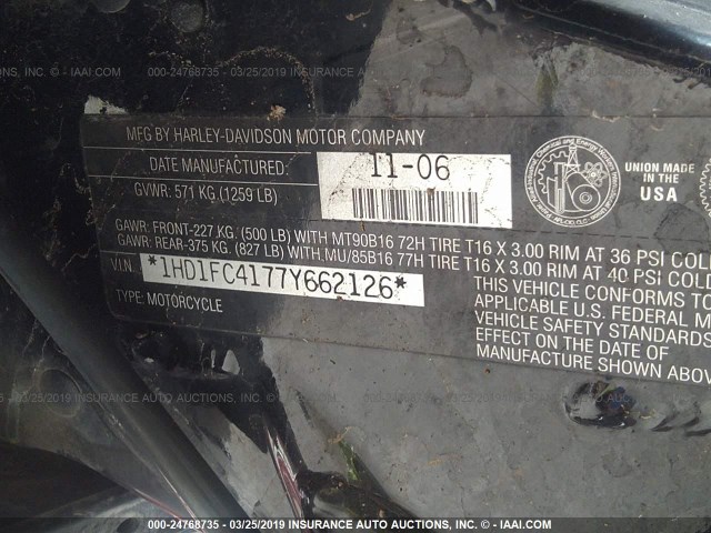 1HD1FC4177Y662126 - 2007 HARLEY-DAVIDSON FLHTCUI MAROON photo 10