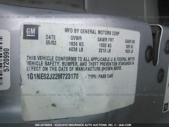 1G1NE52J22M723170 - 2002 CHEVROLET MALIBU LS SILVER photo 9