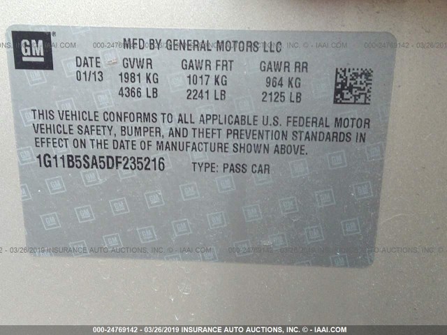 1G11B5SA5DF235216 - 2013 CHEVROLET MALIBU LS TAN photo 9
