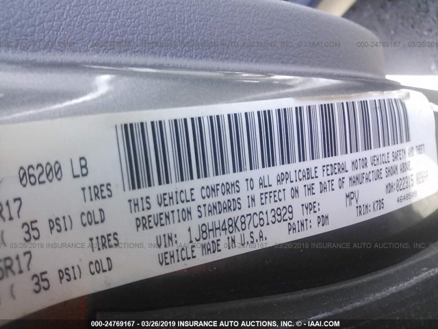 1J8HH48K87C613929 - 2007 JEEP COMMANDER GRAY photo 9