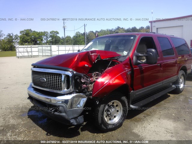1FMNU40F82EA97973 - 2002 FORD EXCURSION XLT RED photo 2