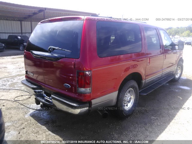 1FMNU40F82EA97973 - 2002 FORD EXCURSION XLT RED photo 4