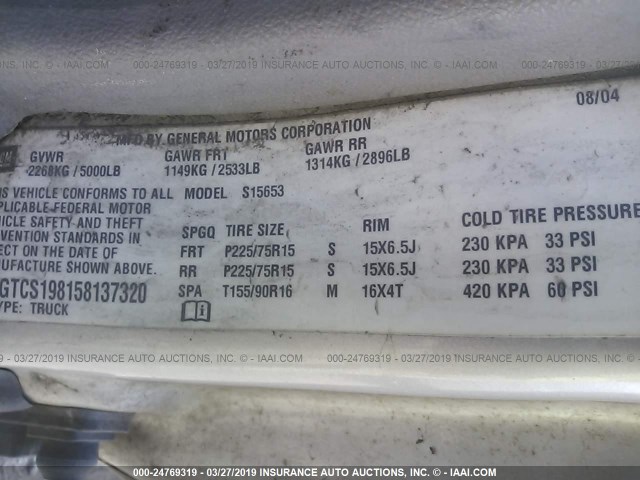 1GTCS198158137320 - 2005 GMC CANYON SILVER photo 9