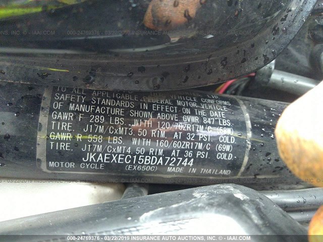 JKAEXEC15BDA72744 - 2011 KAWASAKI EX650 C 黑色 照片 10