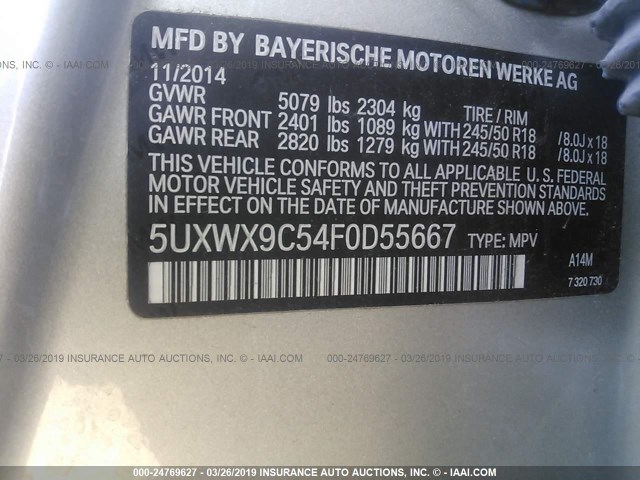 5UXWX9C54F0D55667 - 2015 BMW X3 XDRIVE28I SILVER photo 9