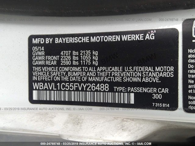 WBAVL1C55FVY26488 - 2015 BMW X1 XDRIVE28I WHITE photo 9