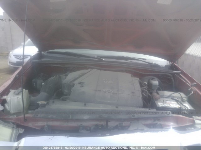 5TEJU62N68Z516623 - 2008 TOYOTA TACOMA DOUBLE CAB PRERUNNER RED photo 10