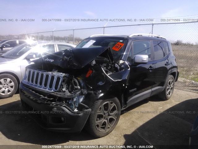 ZACCJADB4HPF00972 - 2017 JEEP RENEGADE LIMITED BLACK photo 2