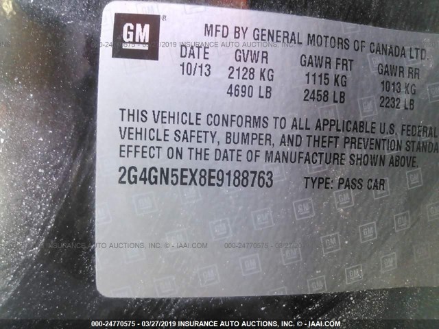 2G4GN5EX8E9188763 - 2014 BUICK REGAL PREMIUM BLACK photo 9