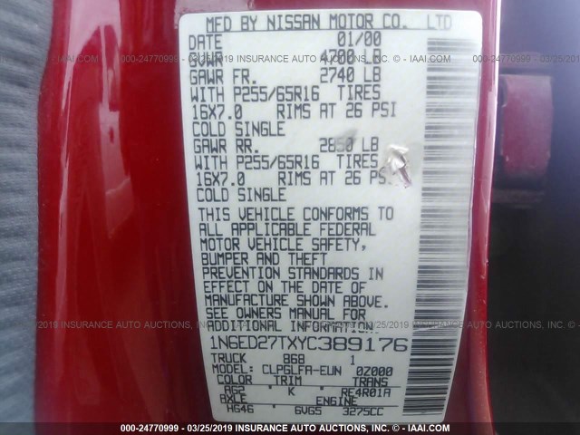1N6ED27TXYC389176 - 2000 NISSAN FRONTIER CREW CAB XE/CREW CAB SE RED photo 9