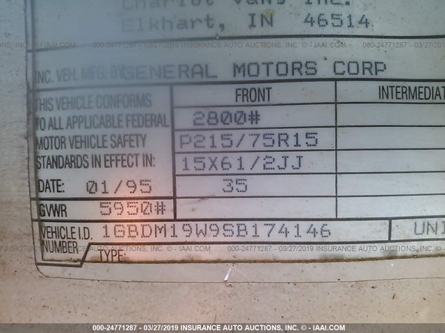 1GBDM19W9SB174146 - 1995 CHEVROLET ASTRO WHITE photo 9