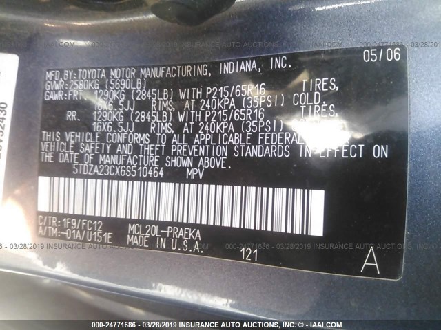 5TDZA23CX6S510464 - 2006 TOYOTA SIENNA CE/LE GRAY photo 9