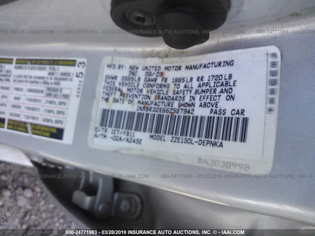 1NXBR32E66Z587942 - 2006 TOYOTA COROLLA CE/LE/S SILVER photo 9