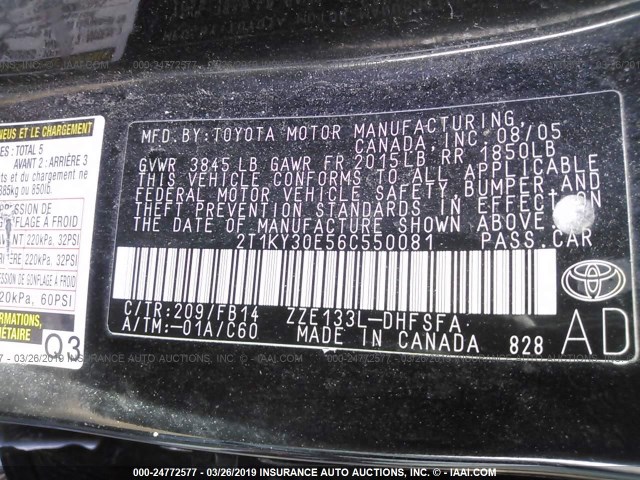 2T1KY30E56C550081 - 2006 TOYOTA COROLLA MATRIX XRS BLACK photo 9