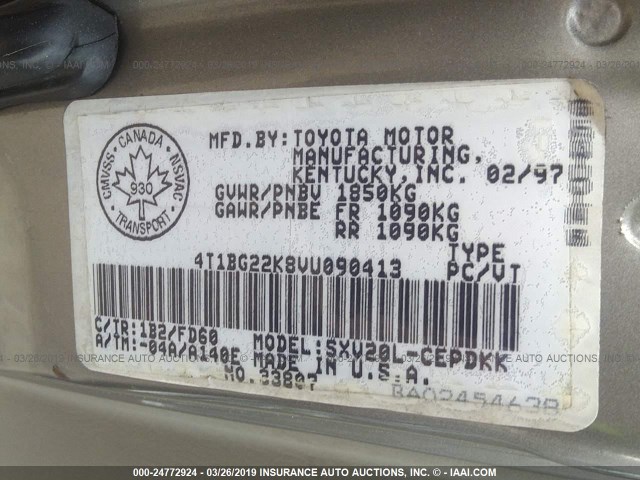 4T1BG22K8VU090413 - 1997 TOYOTA CAMRY CE/LE/XLE 灰色 照片 9