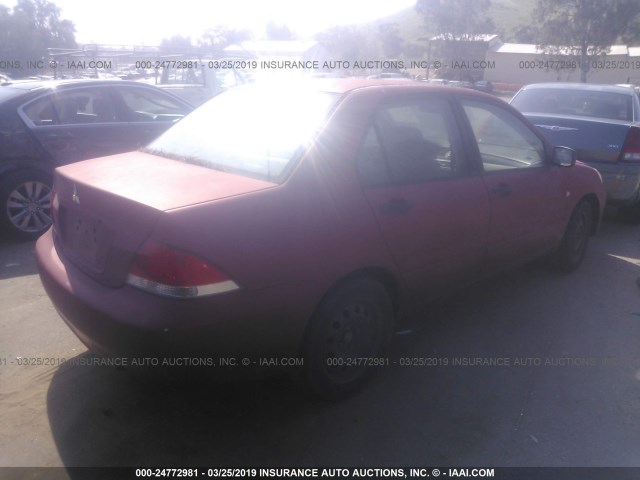 JA3AJ26E86U016608 - 2006 MITSUBISHI LANCER ES RED photo 4