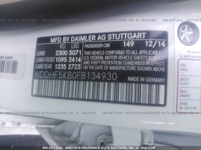 WDDHF5KB0FB134930 - 2015 MERCEDES-BENZ E 350 WHITE photo 9