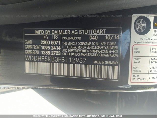 WDDHF5KB3FB112937 - 2015 MERCEDES-BENZ E 350 BLACK photo 9