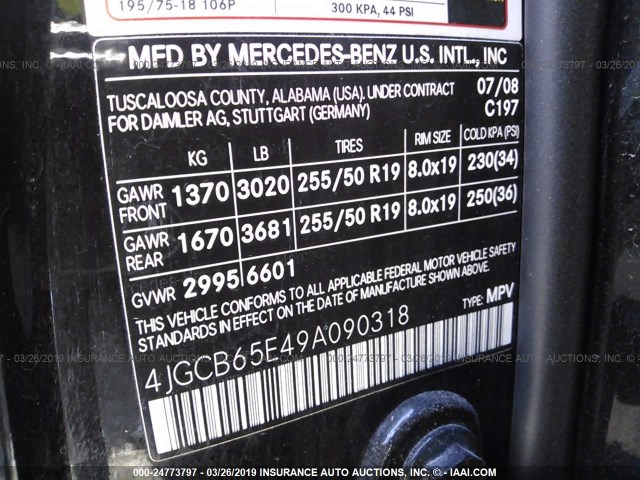 4JGCB65E49A090318 - 2009 MERCEDES-BENZ R 350 4MATIC 黑色 照片 9