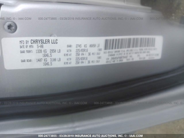 2A8HR54P08R794487 - 2008 CHRYSLER TOWN & COUNTRY TOURING SILVER photo 9