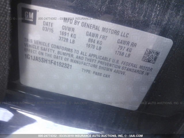 1G1JA5SH1F4182321 - 2015 CHEVROLET SONIC LS 黑色 照片 9