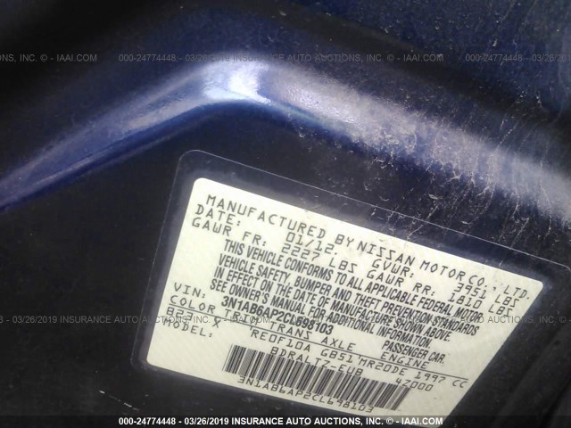 3N1AB6AP2CL698103 - 2012 NISSAN SENTRA 2.0/2.0S/SR/2.0SL 蓝色 照片 9