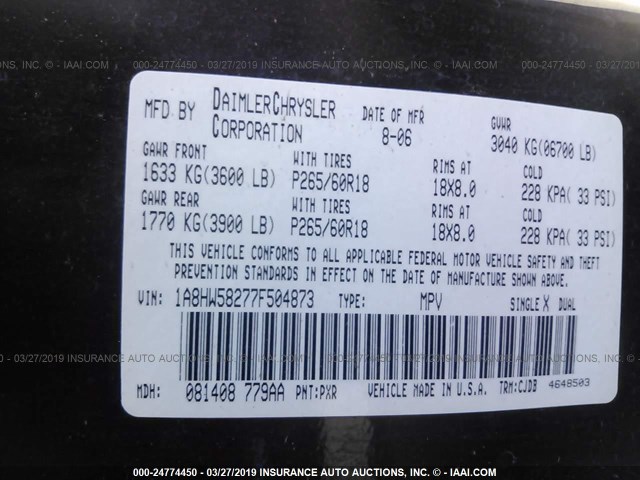 1A8HW58277F504873 - 2007 CHRYSLER ASPEN LIMITED BLACK photo 9