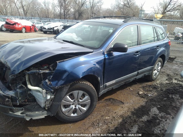 4S4BRBAC3B1336043 - 2011 SUBARU OUTBACK 2.5I BLUE photo 2