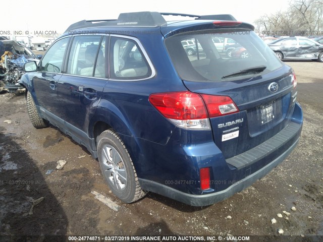 4S4BRBAC3B1336043 - 2011 SUBARU OUTBACK 2.5I BLUE photo 3