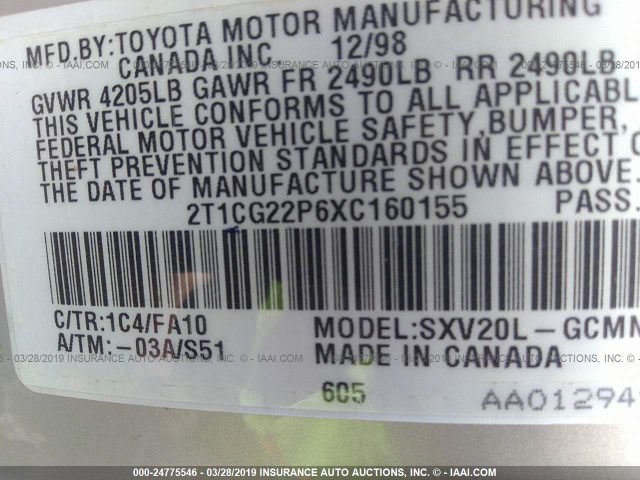 2T1CG22P6XC160155 - 1999 TOYOTA CAMRY SOLARA SE SILVER photo 9