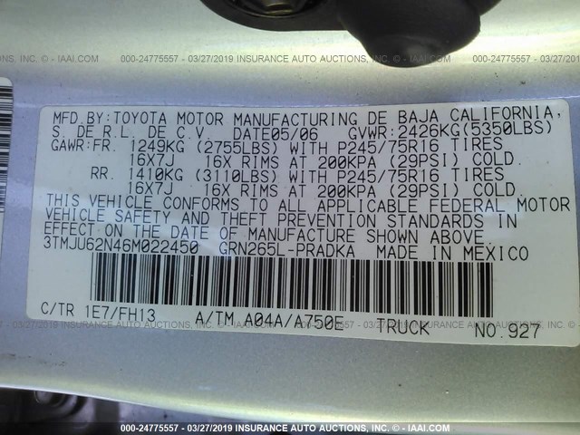 3TMJU62N46M022450 - 2006 TOYOTA TACOMA DOUBLE CAB PRERUNNER SILVER photo 9