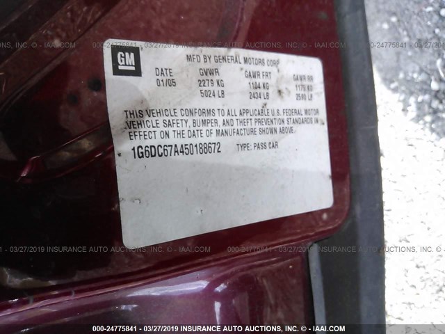 1G6DC67A450188672 - 2005 CADILLAC STS RED photo 9
