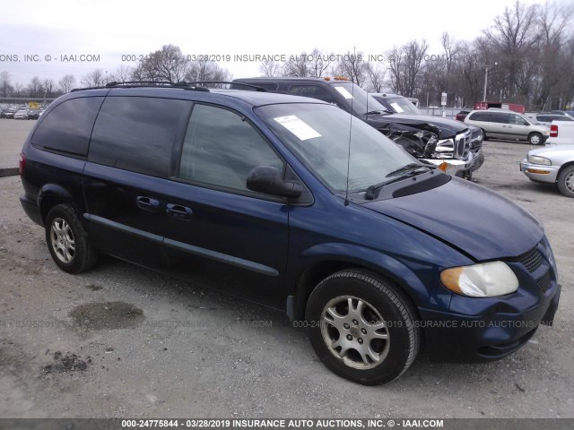 2B8GP74L12R527752 - 2002 DODGE GRAND CARAVAN EX BLUE photo 1