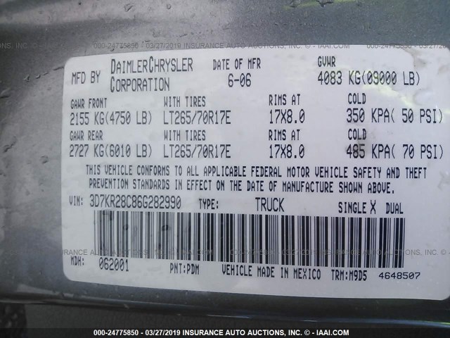 3D7KR28C86G282990 - 2006 DODGE RAM 2500 ST/SLT GRAY photo 9