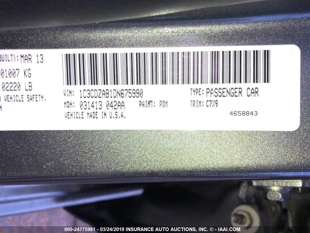 1C3CDZAB1DN675990 - 2013 DODGE AVENGER GRAY photo 9