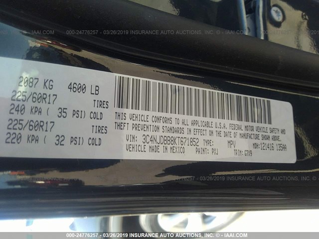 3C4NJDBB8KT671852 - 2019 JEEP COMPASS LATITUDE BLACK photo 9