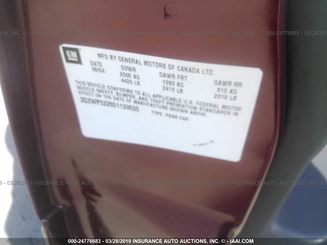 2G2WP522651139633 - 2005 PONTIAC GRAND PRIX BURGUNDY photo 9