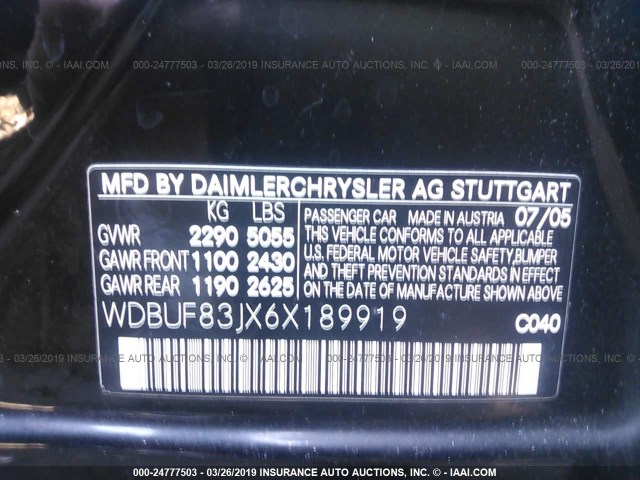 WDBUF83JX6X189919 - 2006 MERCEDES-BENZ E 500 4MATIC BLACK photo 9