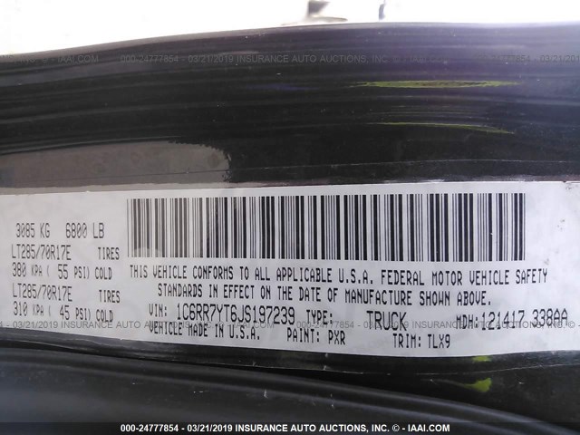 1C6RR7YT6JS197239 - 2018 RAM 1500 REBEL შავი ფოტო 9