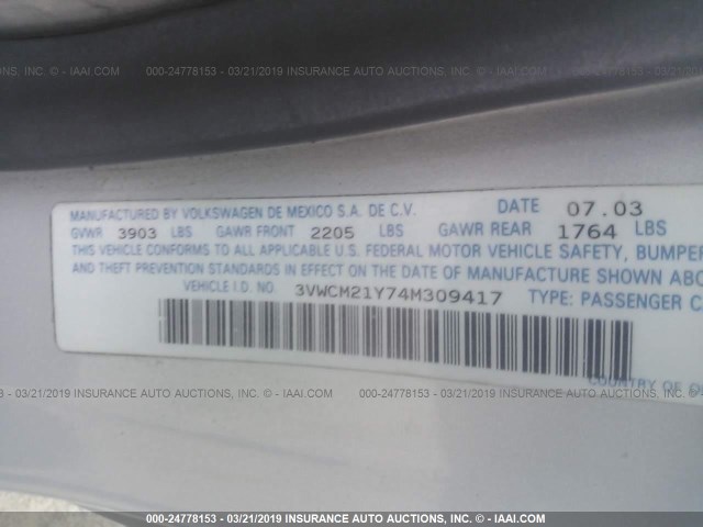 3VWCM21Y74M309417 - 2004 VOLKSWAGEN NEW BEETLE Silber Foto 9