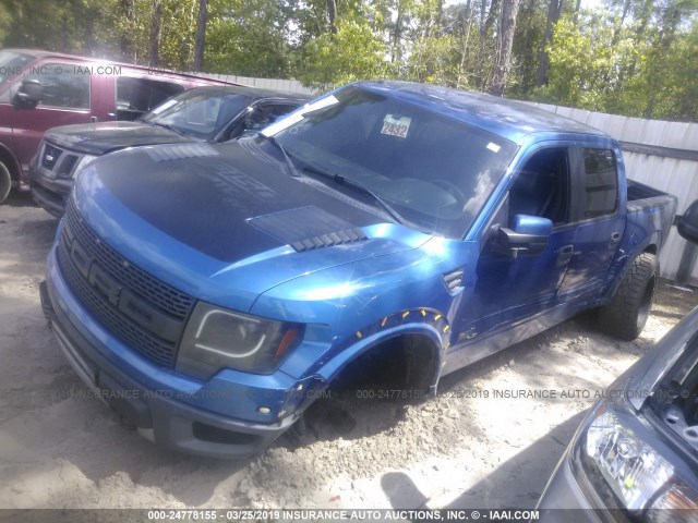 1FTFW1R62DFD37990 - 2013 FORD F150 SVT RAPTOR BLUE photo 2