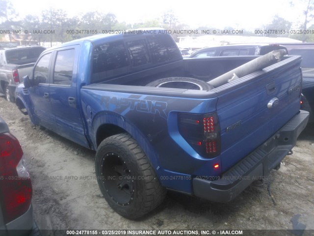 1FTFW1R62DFD37990 - 2013 FORD F150 SVT RAPTOR BLUE photo 3