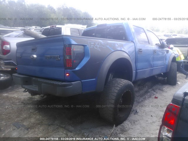 1FTFW1R62DFD37990 - 2013 FORD F150 SVT RAPTOR BLUE photo 4