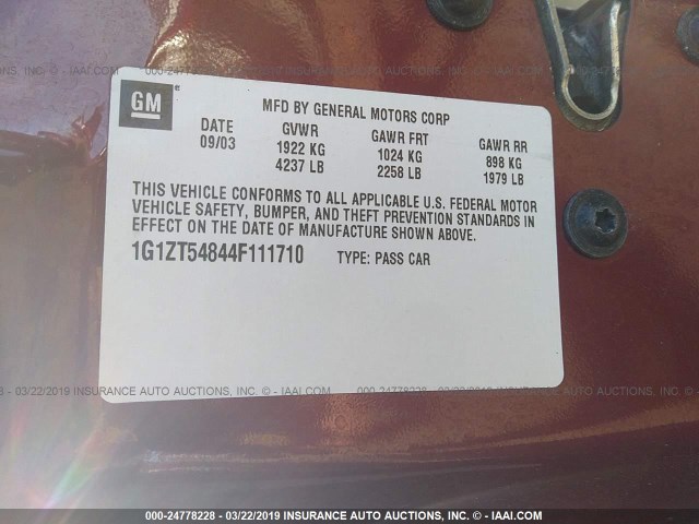 1G1ZT54844F111710 - 2004 CHEVROLET MALIBU LS MAROON photo 9