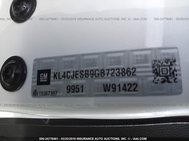 KL4CJESB9GB723862 - 2016 BUICK ENCORE WHITE photo 9