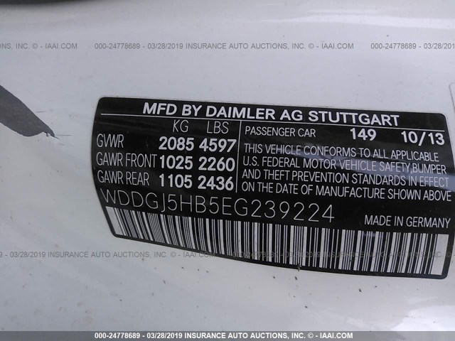 WDDGJ5HB5EG239224 - 2014 MERCEDES-BENZ C 350 WHITE photo 9