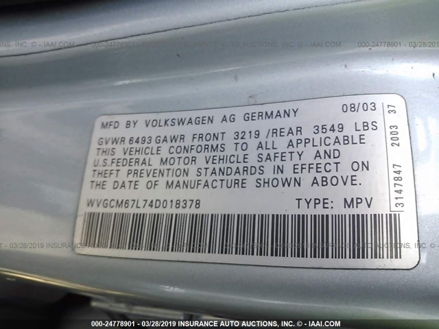 WVGCM67L74D018378 - 2004 VOLKSWAGEN TOUAREG 4.2 TEAL photo 9